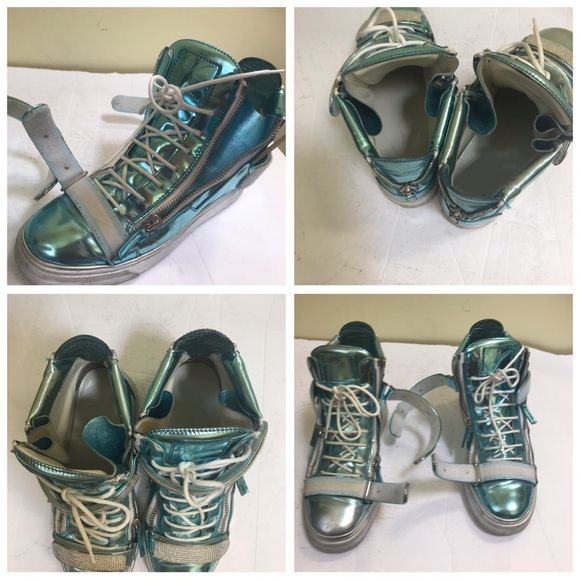 Giuseppe Zanotti Donna Metallic Patent Leather High Top Sneakers Shoes Crystals - Picture 8 of 17